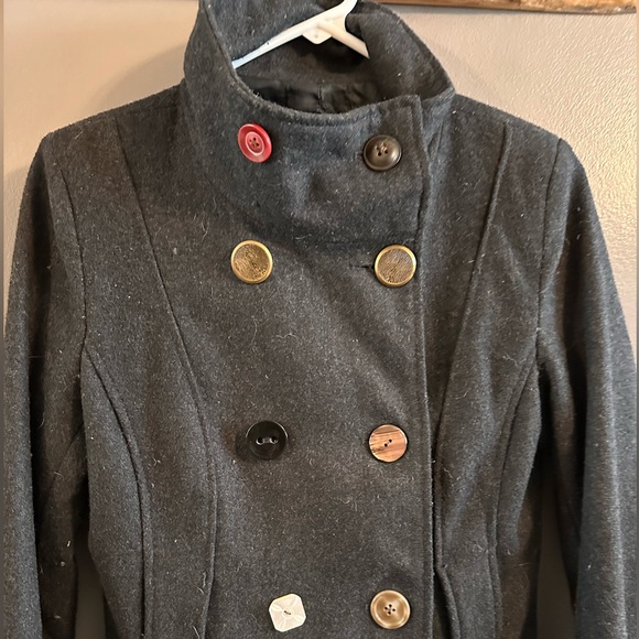 Eclectic Button Pea Coat - Forever 21 Small - Charcoal grey - military style - Picture 2 of 6